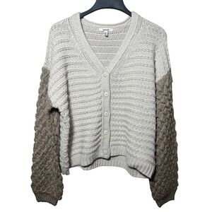 Splendid Collection Chunky Knit Cardigan Sweater S Cream Taupe Colorblock‎ NWOT
